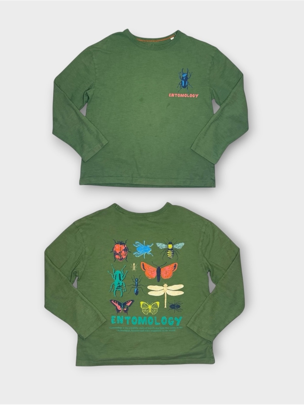 Mini Boden Entomology Insect Educational Graphic Green Long Sleeve Shirt